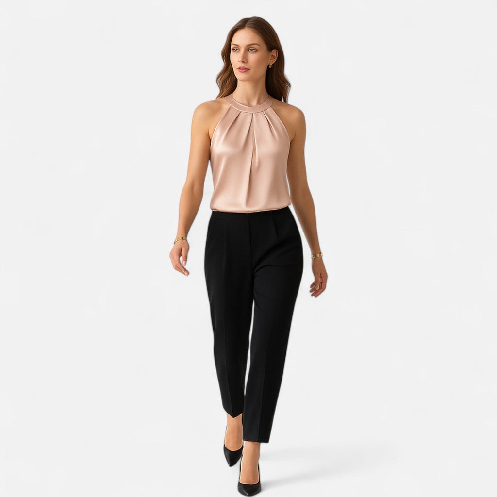 Women’s Elegant Halter Neck Pleated Blouse