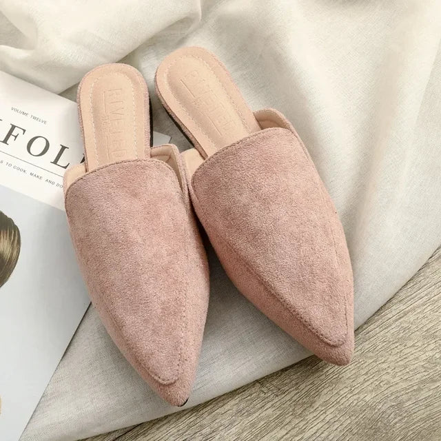 Women’s Elegant Suede Mules with Pointed Toe Pink