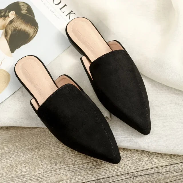 Women’s Elegant Suede Mules with Pointed Toe Black