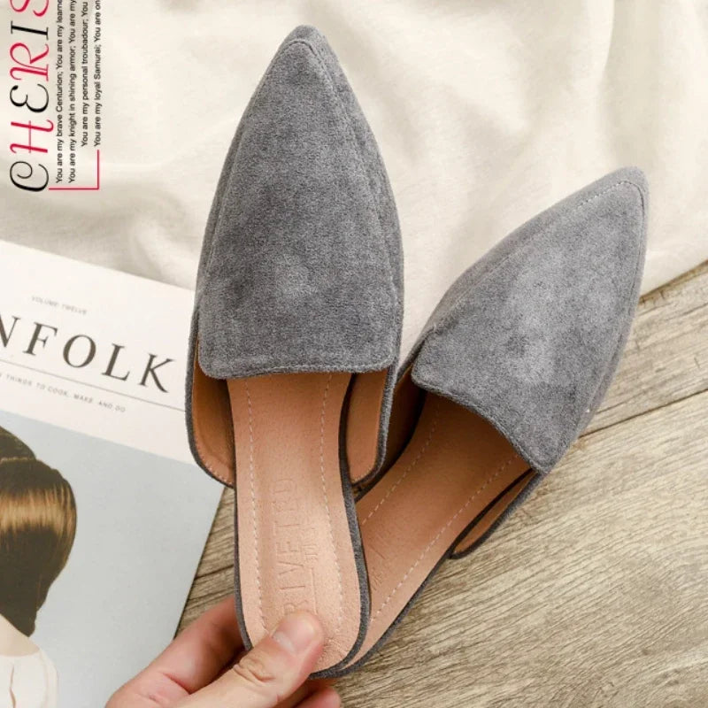 Women’s Elegant Suede Mules with Pointed Toe Gray