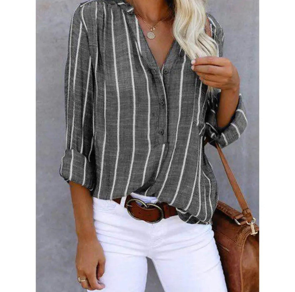 Women’s Relaxed Striped Casual Blouse for Summer Style Gray