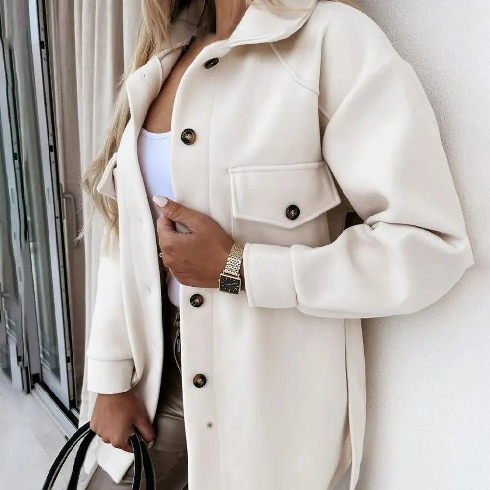 Women’s Oversized Button-Down Shirt Jacket with Patch Pockets