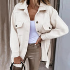 Women’s Oversized Button-Down Shirt Jacket with Patch Pockets