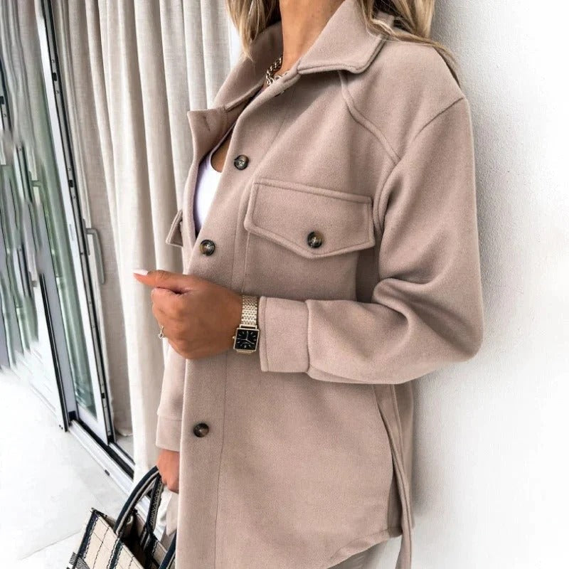 Women’s Oversized Button-Down Shirt Jacket with Patch Pockets