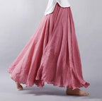 Women’s Elegant Boho Maxi Skirt – Flowy Boho Dress Dark Pink