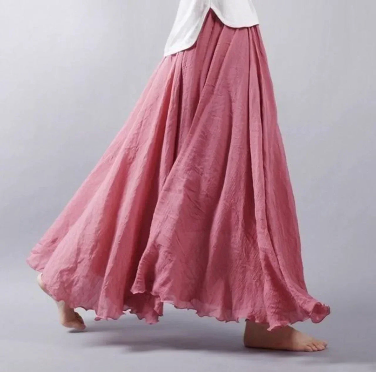Women’s Elegant Boho Maxi Skirt – Flowy Boho Dress Dark Pink