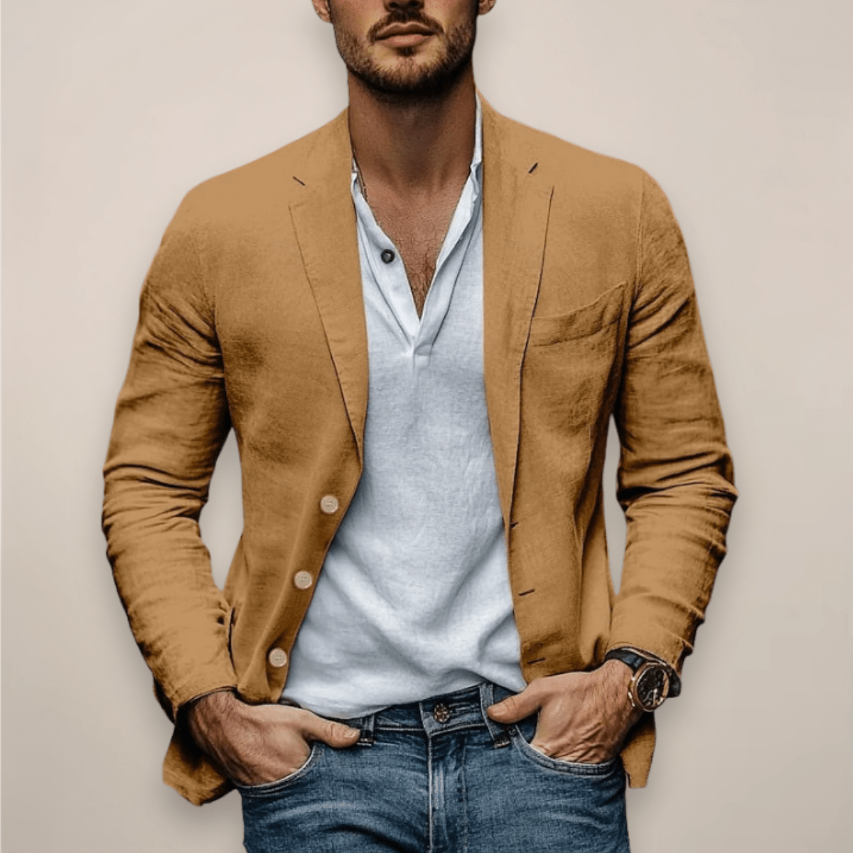 Men’s Casual Blazer - Modern Summer Style for Everyday Wear Khaki