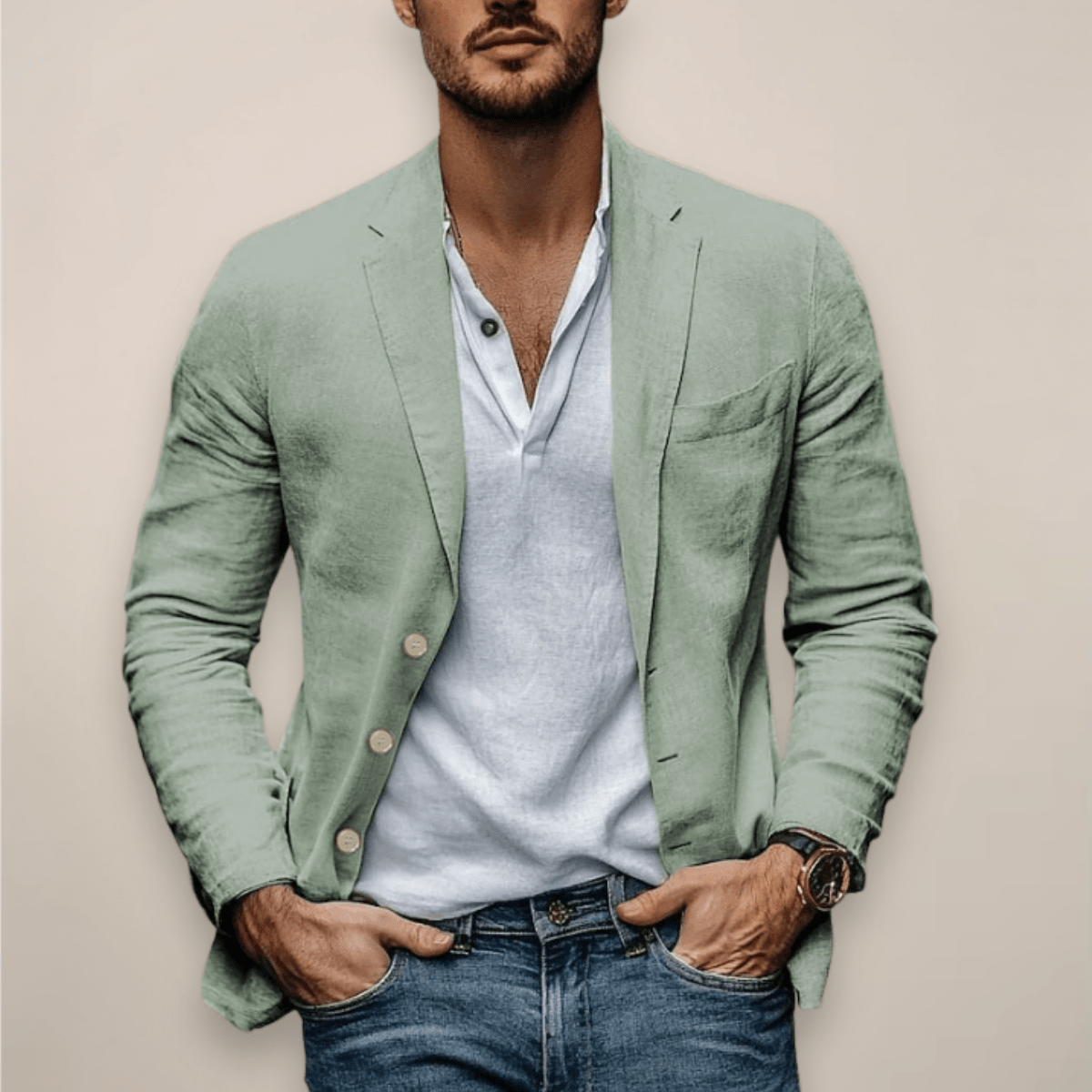 Men’s Casual Blazer - Modern Summer Style for Everyday Wear Sage Green