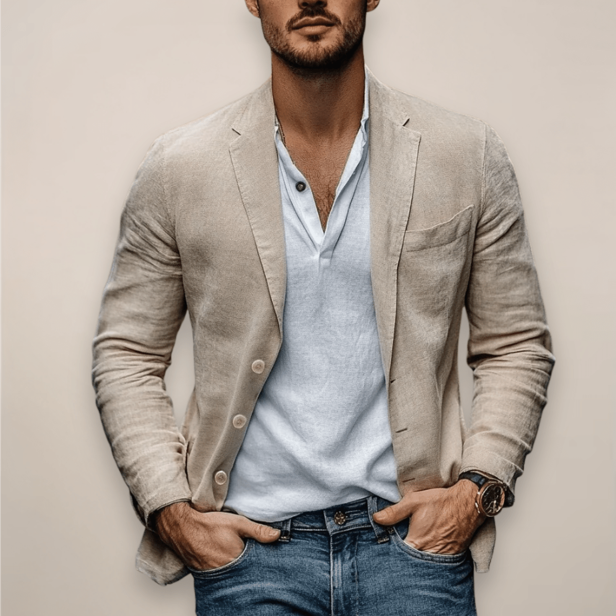 Men’s Casual Blazer - Modern Summer Style for Everyday Wear Beige