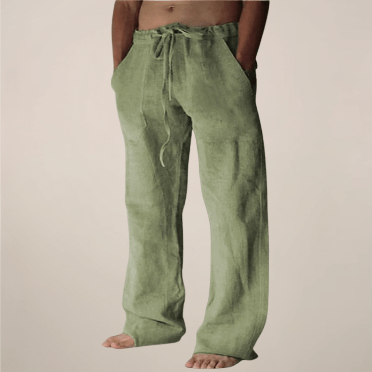 Men’s Wide Loose Relaxed Fit Trousers for Casual Summer Wear Green
