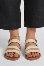 Women’s Sleek Modern Flat Sandals with Back Strap Beige