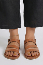 Women’s Sleek Modern Flat Sandals with Back Strap Brown