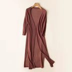 Women’s Lightweight Long Cardigan - Casual Everyday Outerwear Brown