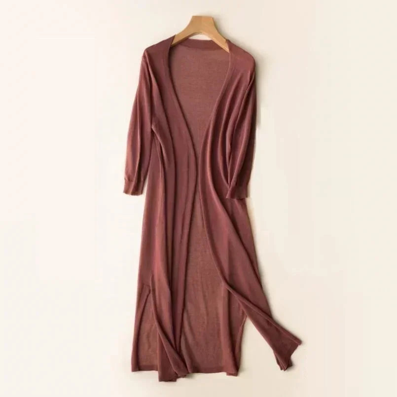 Women’s Lightweight Long Cardigan - Casual Everyday Outerwear Brown