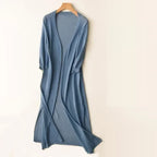 Women’s Long Open Front Cardigan with Side Slits
