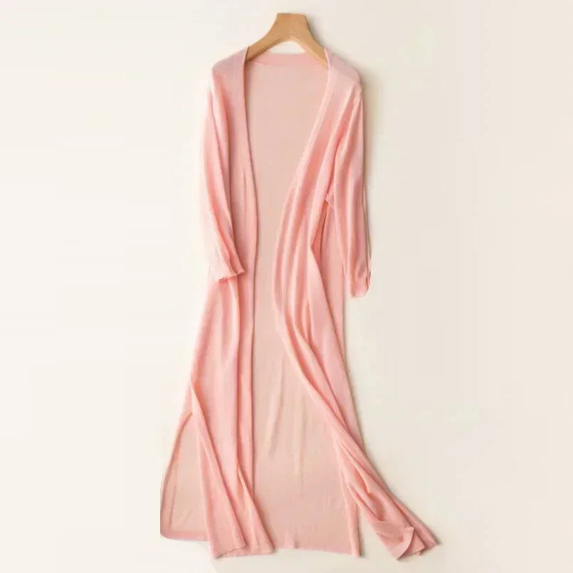 Women’s Lightweight Long Cardigan - Casual Everyday Outerwear Pink