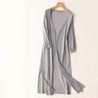 Women’s Long Open Front Cardigan with Side Slits