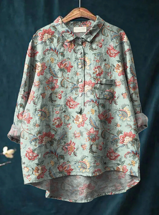 Women’s Elegant Floral Print Blouse with Classic Collar