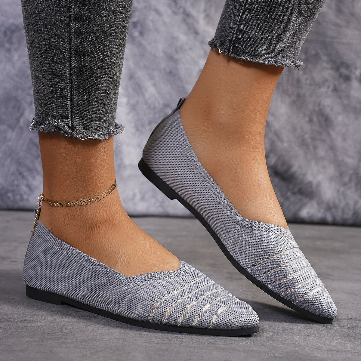 Women’s Comfortable Mesh Ballerina Flats with Elastic Slip-On Gray