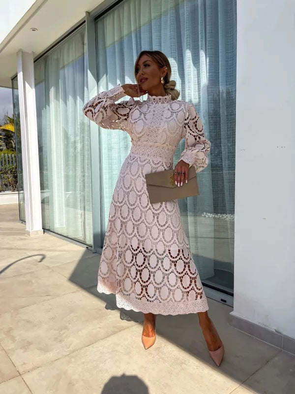 Women’s Elegant Midi Dress with Long Sleeves