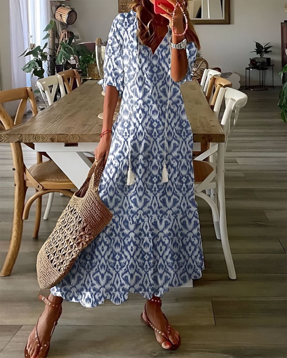 Women’s Flowy Boho Dress – Relaxed Summer Dress Blue