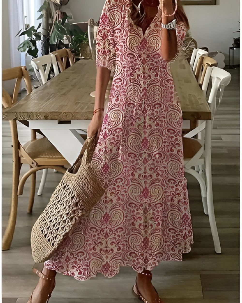 Women’s Flowy Boho Dress – Relaxed Summer Dress Red