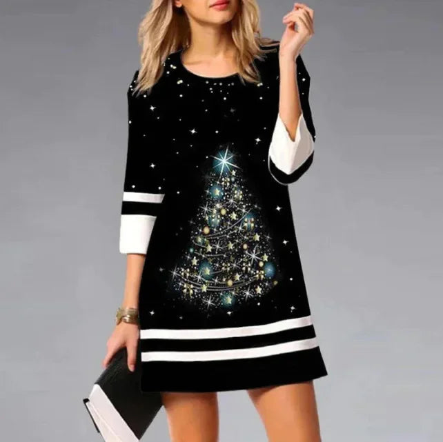 Women’s Festive Reindeer Print Christmas Dress Black 3