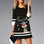 Women’s Festive Reindeer Print Christmas Dress Black 1