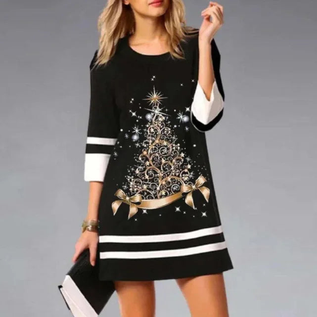 Women’s Festive Reindeer Print Christmas Dress Black 4
