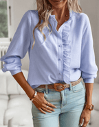 Women’s Ruffle Trim Button Down Blouse for Everyday Elegance