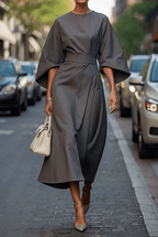 Women’s Elegant Kimono Sleeve Midi Dress Grey