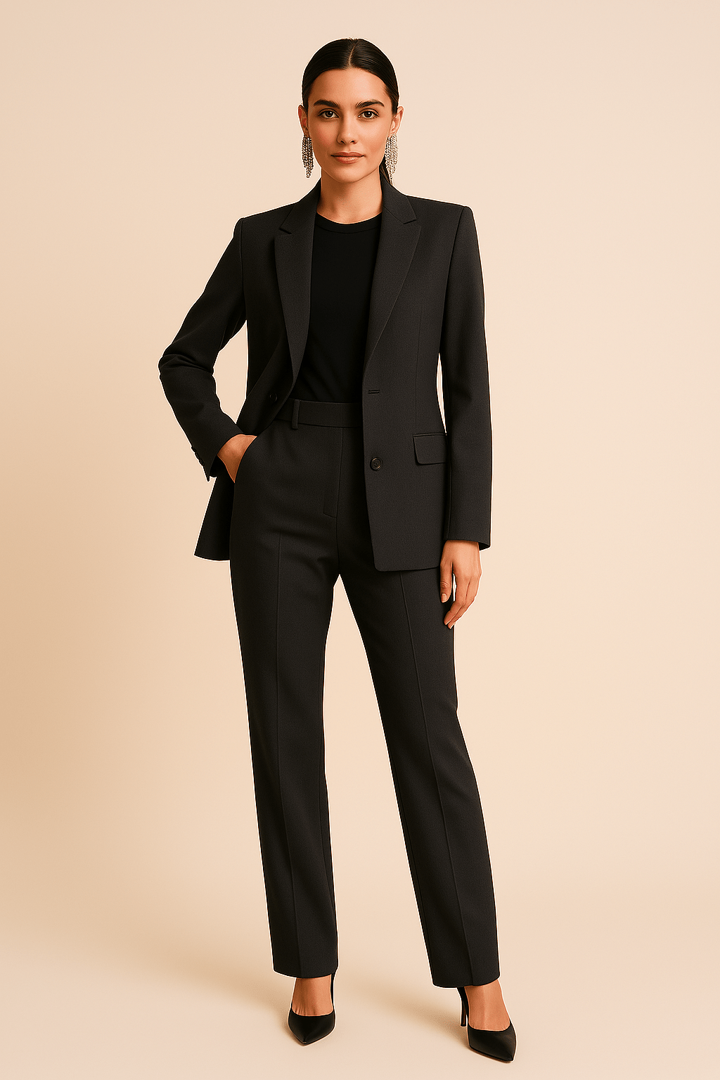 Women’s Tailored Blazer and Pleated Pants Set for Summer Styling Black