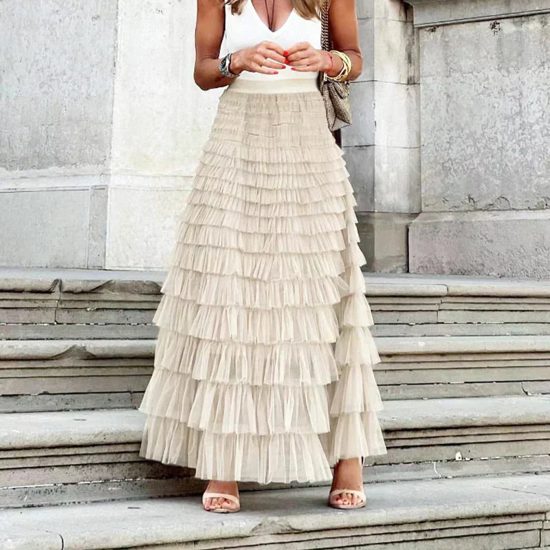 Women’s Flowy Tulle Midi Skirt with Gentle Movement