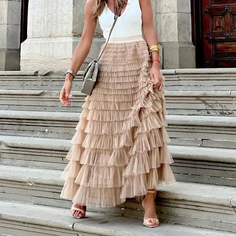 Women’s Flowy Tulle Midi Skirt with Gentle Movement
