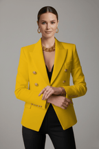 Women’s Structured Double-Breasted Blazer with Gold-Tone Buttons Yellow
