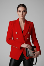 Women’s Structured Double-Breasted Blazer with Gold-Tone Buttons Red