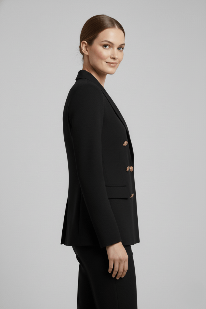 Women’s Structured Double-Breasted Blazer with Gold-Tone Buttons