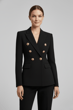 Women’s Structured Double-Breasted Blazer with Gold-Tone Buttons