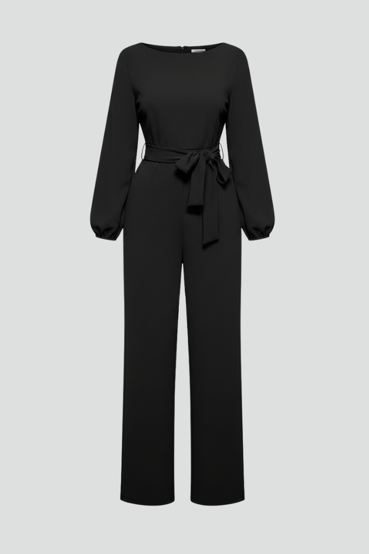 Women’s Classic Round-Neck Tie-Waist Jumpsuit