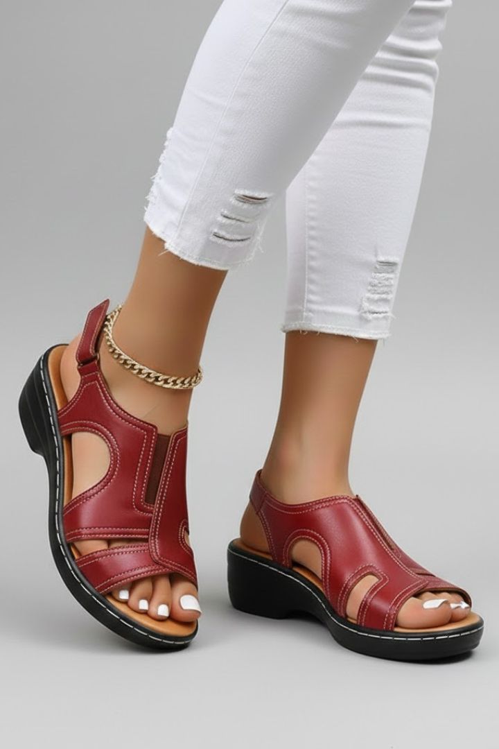 Women’s Comfortable Platform Open Toe Cutout Sandals Red