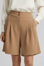 Women’s High Waist Pleated Tailored Shorts for Summer Style Khaki