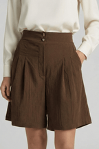 Women’s High Waist Pleated Tailored Shorts for Summer Style Coffee