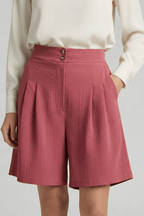 Women’s High Waist Pleated Tailored Shorts for Summer Style Red