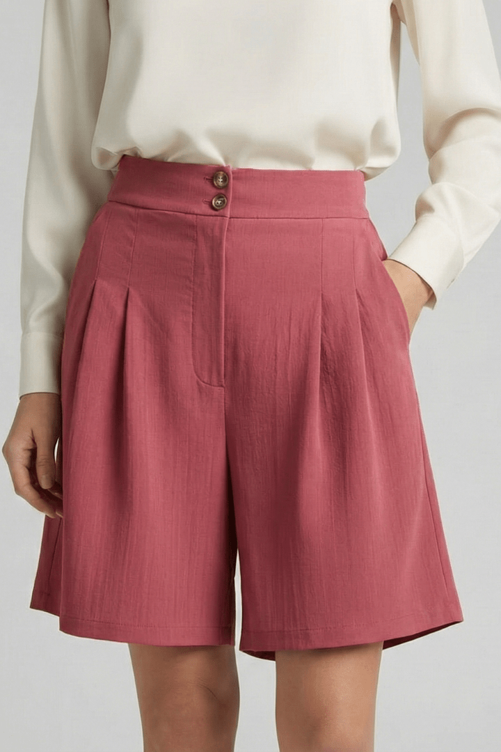 Women’s High Waist Pleated Tailored Shorts for Summer Style Red