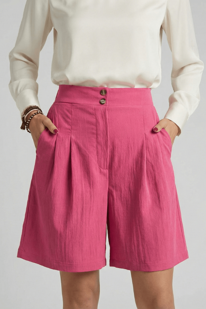 Women’s High Waist Pleated Tailored Shorts for Summer Style Pink