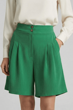 Women’s High Waist Pleated Tailored Shorts for Summer Style Green