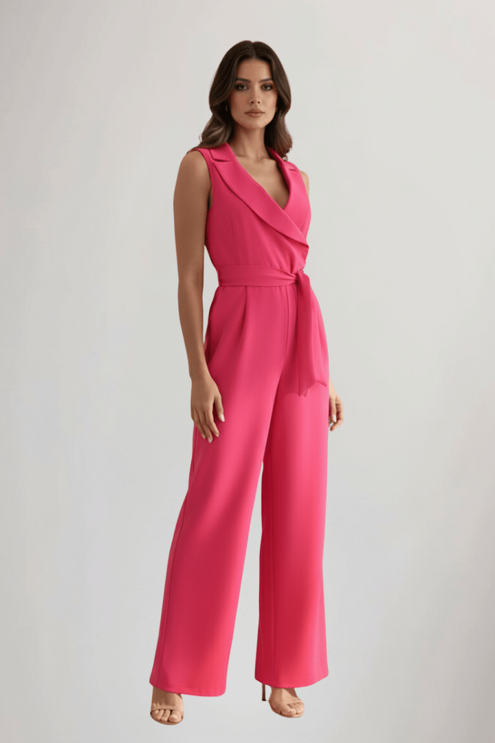 Women’s V-Neck Sleeveless Tie-Waist Jumpsuit – Relaxed Summer Style