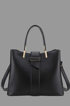 Women’s Structured Shoulder Bag with Elegant Hardware and Dual Handles Black
