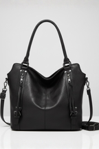 Women’s Classic Structured Tote Bag with Dual Handles and Zip Closure Black