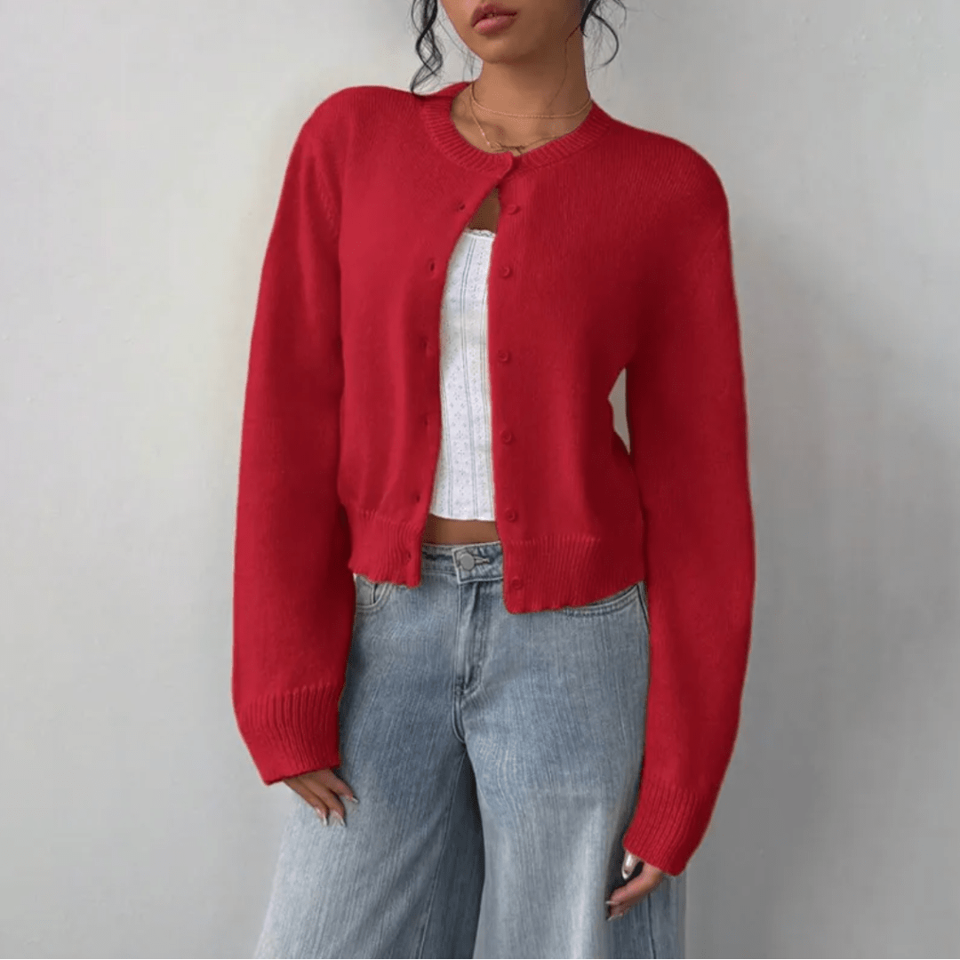 Women’s Cropped Button Cardigan - Effortless Spring Layering Red